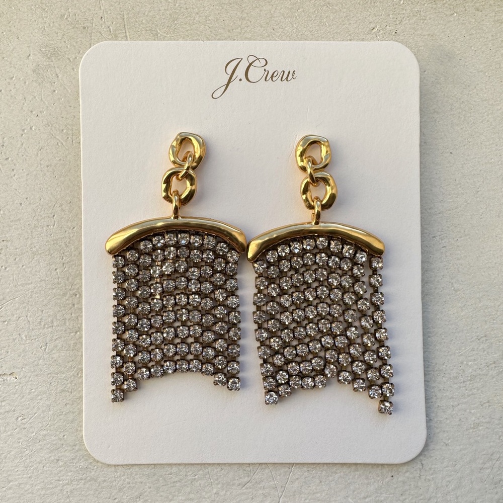 J.Crew Gold Link & Crystal Fringe Earrings NWT